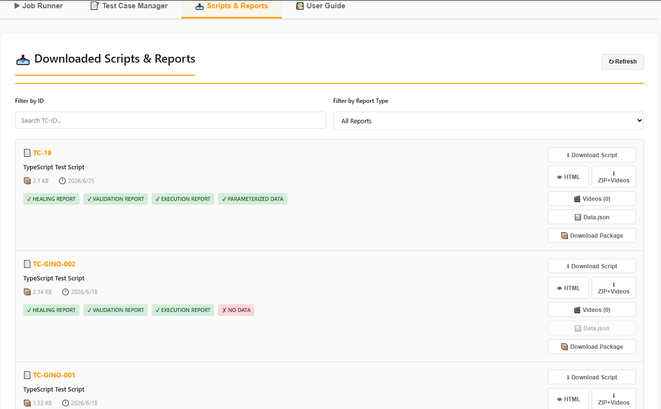 Web UI - Scripts & Reports Download Page